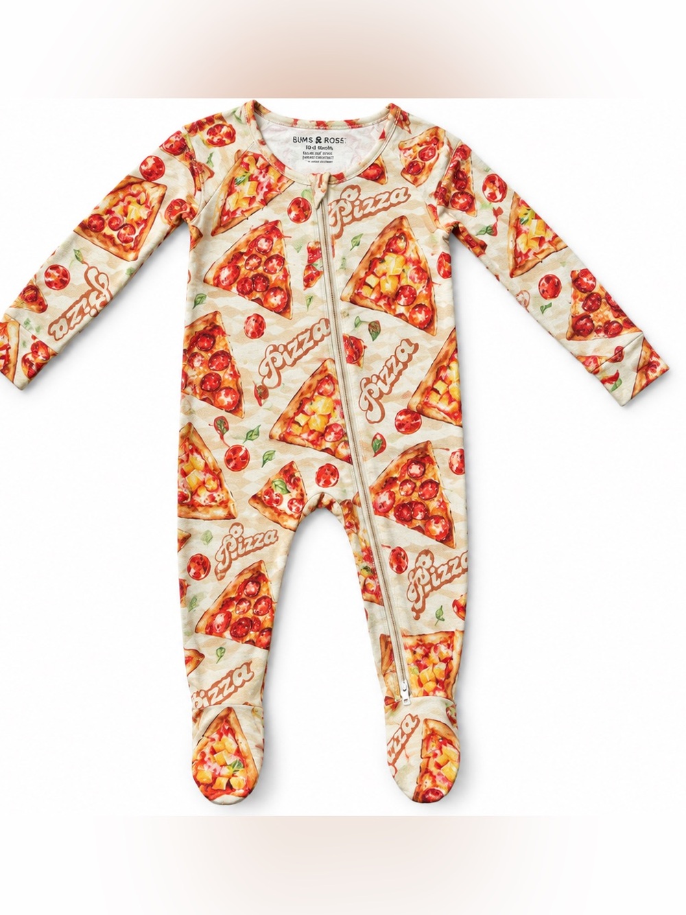 Bums & Roses Pizza Footie Pajamas Baby 18-24M Bamboo Zip Sleeper